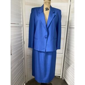 VIntage 70s 80s Blue Linen 2 Piece Pencil Skirt Suit Lined Sz Medium